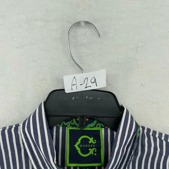 C. Wonder Button-Up Shirt Women's Sz M Blue Striped Collared Fitted Embroidered - Picture 12 of 12